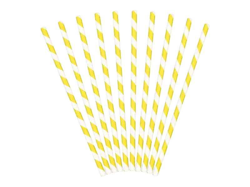 10 pajitas de papel a rayas amarillas y blancas