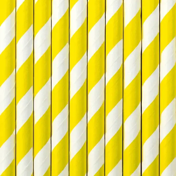 10 pajitas de papel a rayas amarillas y blancas
