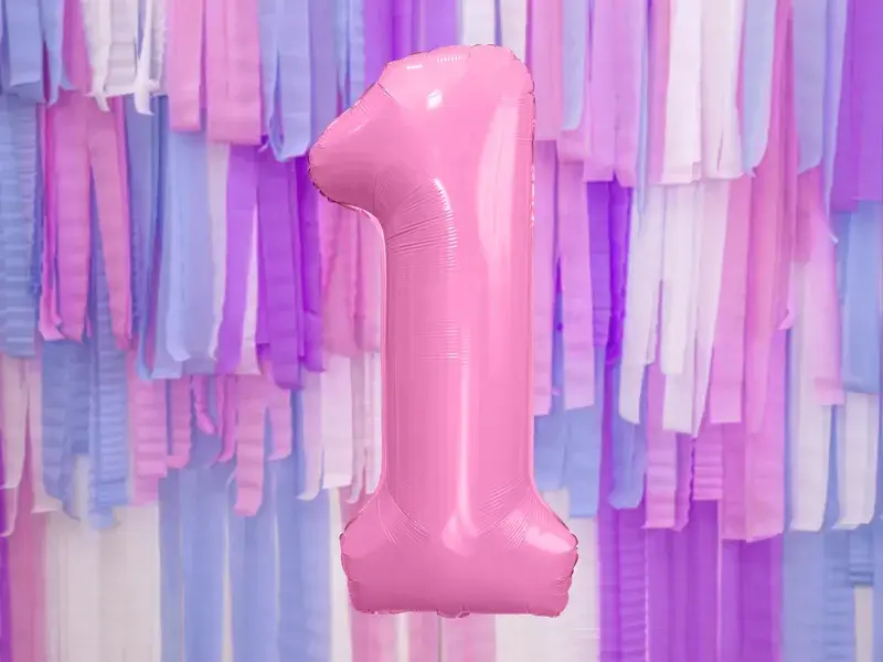 Bola Chiffre ''1'', aluminio, 86cm, rosa claro