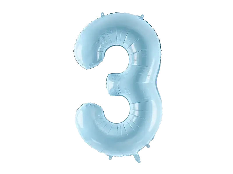 Balón Chiffre ''3'', aluminio, 86cm, azul claro