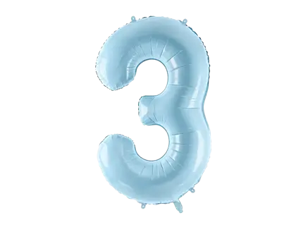 Balón Chiffre ''3'', aluminio, 86cm, azul claro
