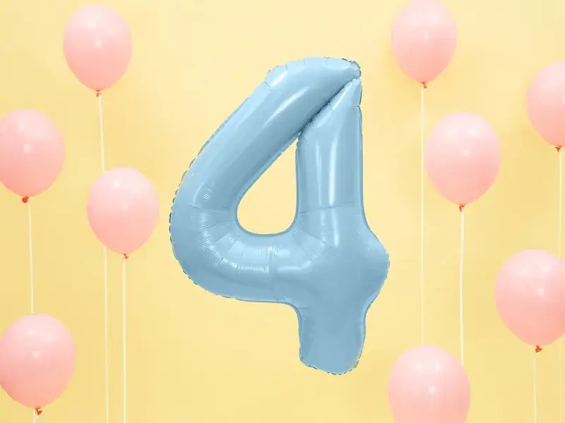 Balón Chiffre ''4'', aluminio, 86cm, azul claro