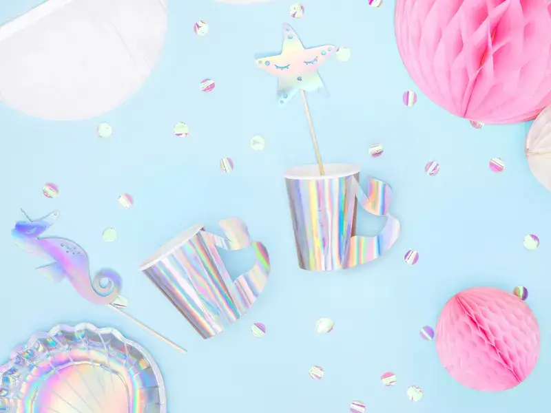 6 vasos de papel de sirena holográfica