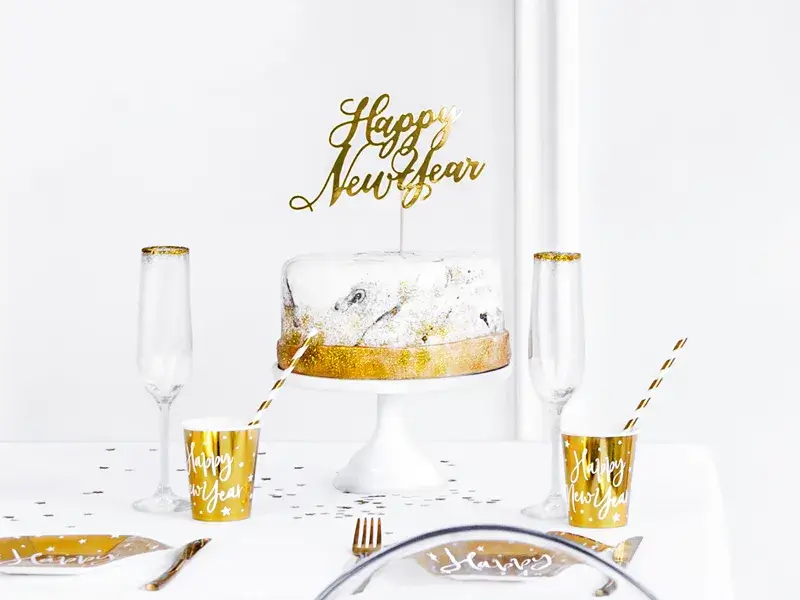 Adorno dorado para tarta Feliz Año Nuevo
