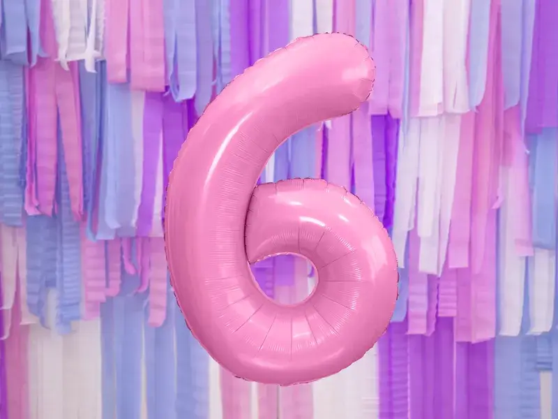 Balón Chiffre ''6'', aluminio, 86cm, rosa claro