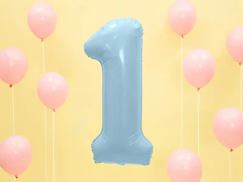 Balón Chiffre ''1'', aluminio, 86cm, azul claro