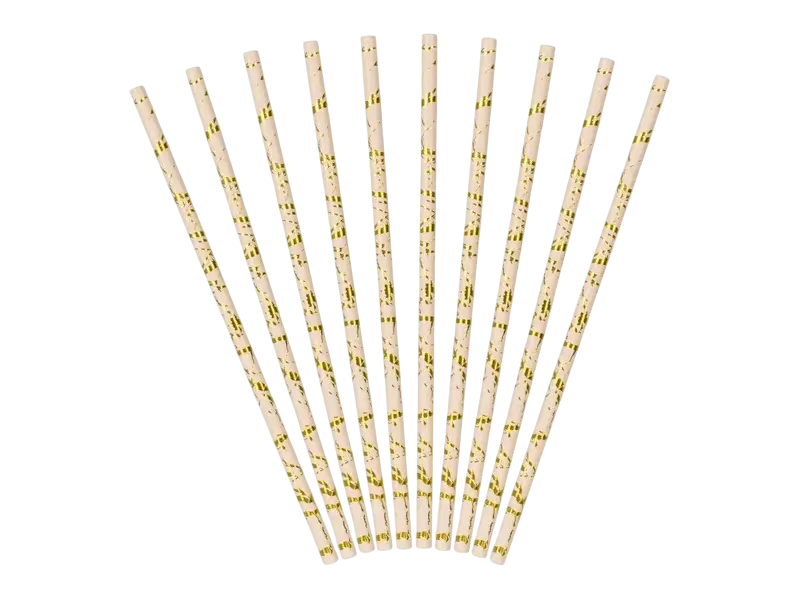 10 Pajitas de polvo rosa con jaspeado dorado