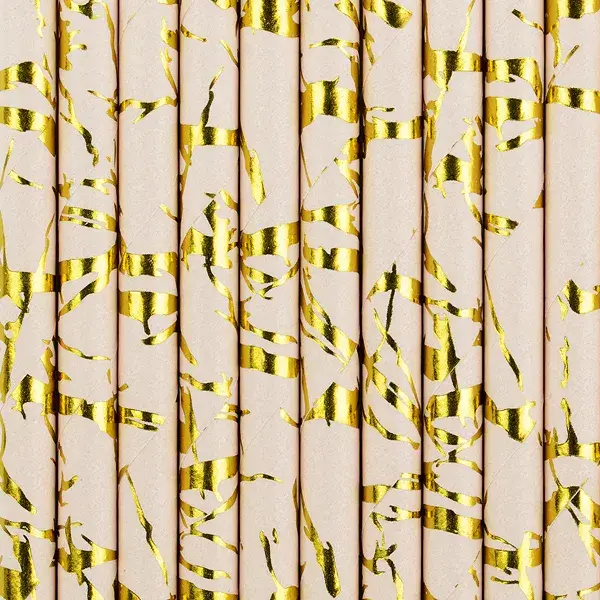 10 Pajitas de polvo rosa con jaspeado dorado