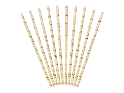 10 Pajitas de polvo rosa con jaspeado dorado