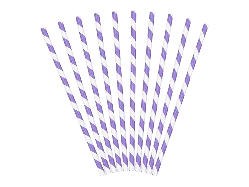 10 pajitas de papel a rayas lilas