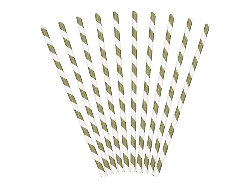 10 pajitas de papel a rayas doradas