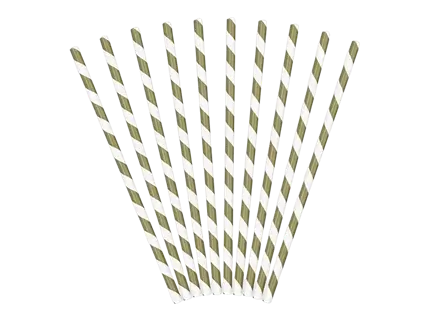 10 pajitas de papel a rayas doradas