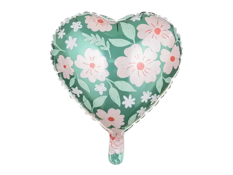 Globo corazón verde con flores 45 cm
