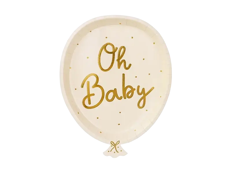 6 platos Oh baby crema para baby shower, 17,5 x 22 cm