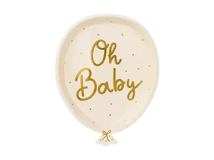6 platos Oh baby crema para baby shower, 17,5 x 22 cm