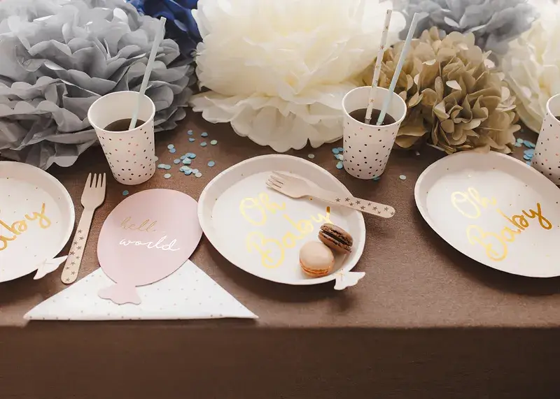 6 platos Oh baby crema para baby shower, 17,5 x 22 cm