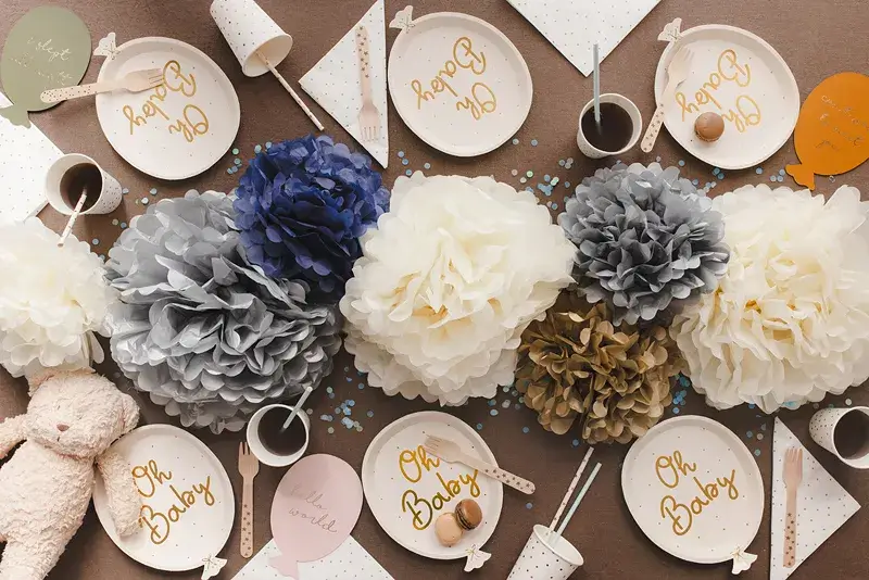 6 platos Oh baby crema para baby shower, 17,5 x 22 cm