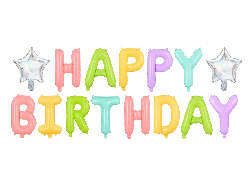 Globo Pastel Happy Birthday con estrellas - 395 x 35 cm
