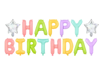 Globo Pastel Happy Birthday con estrellas - 395 x 35 cm