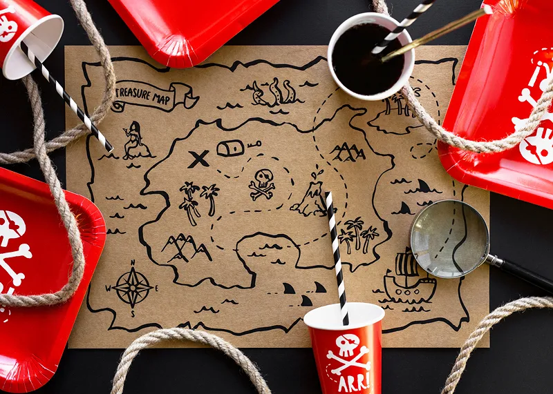 6 manteles individuales con mapa del tesoro pirata