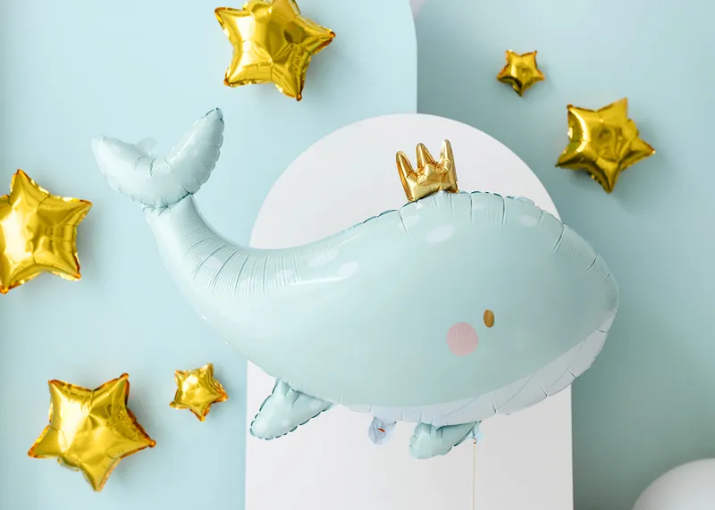 Bola de aluminio ballena, 93 x 60 cm, azul