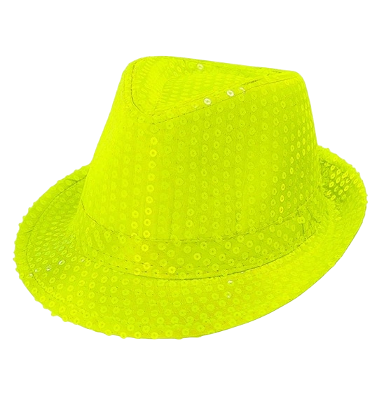 Sombrero amarillo neón con lentejuelas