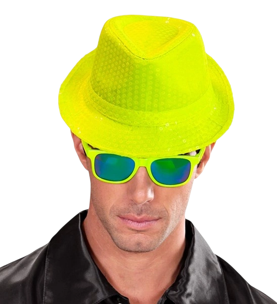 Sombrero amarillo neón con lentejuelas