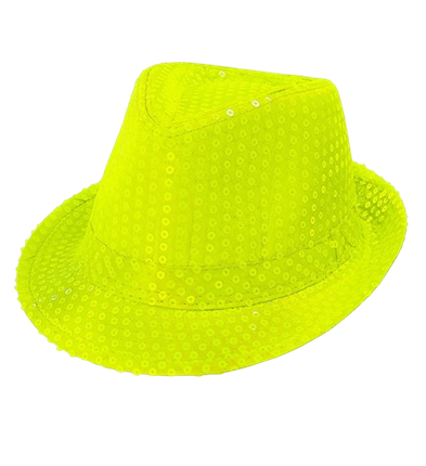 Sombrero amarillo neón con lentejuelas