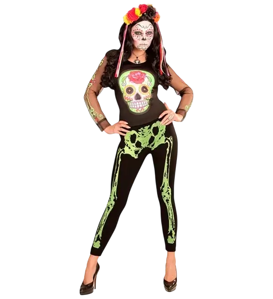 Leggings esqueleto verde fluorescente talla S/M
