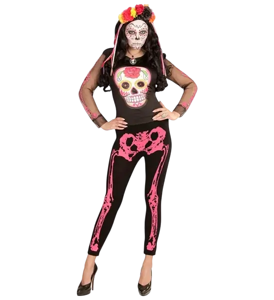 Leggings esqueleto rosa fluorescente talla S/M