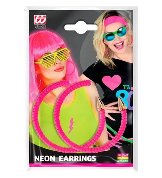 Pendientes de aro rosa fluorescente