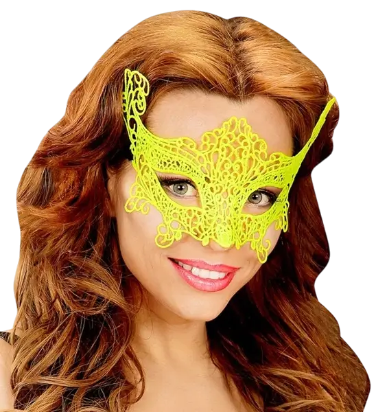 Máscara de lobo amarillo neón de encaje