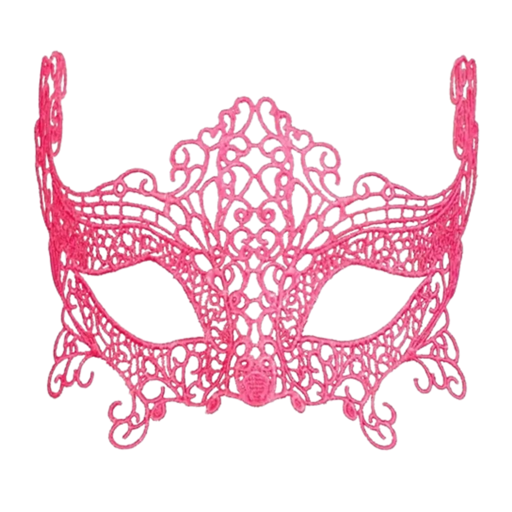 Máscara de lobo de encaje rosa neón