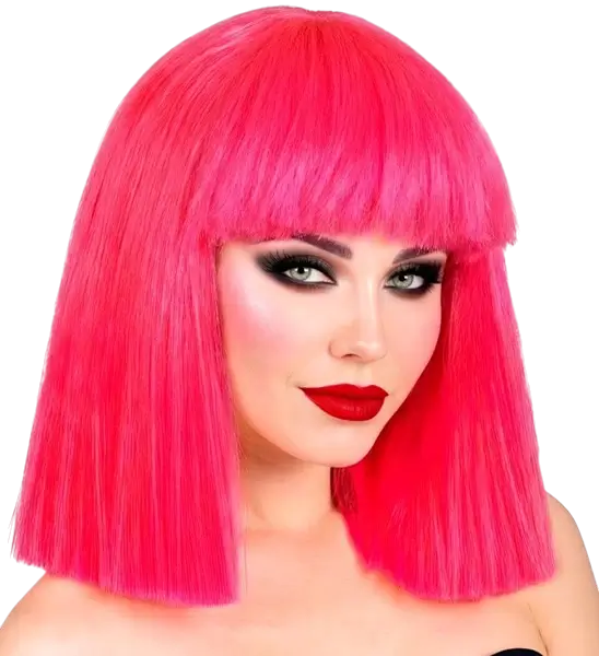 Peluca rosa fluorescente con flequillo