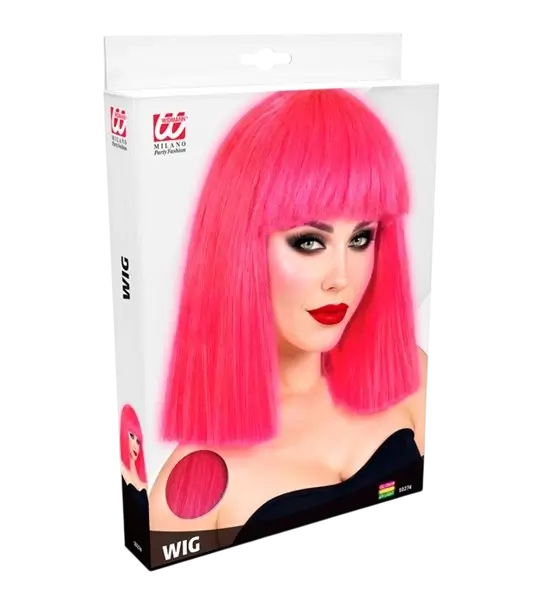 Peluca rosa fluorescente con flequillo