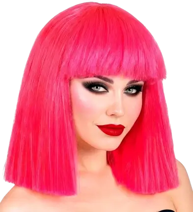 Peluca rosa fluorescente con flequillo