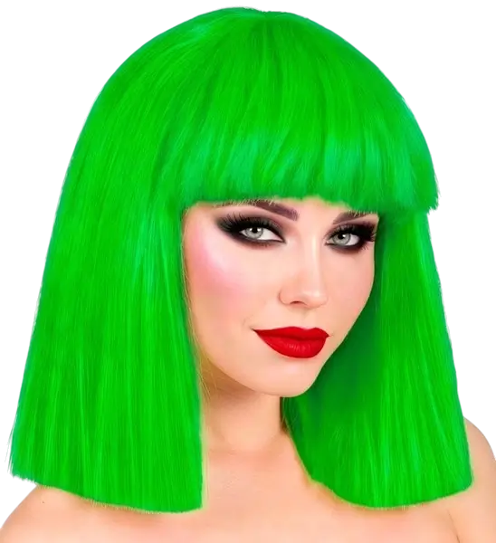 Peluca verde fluorescente con flequillo