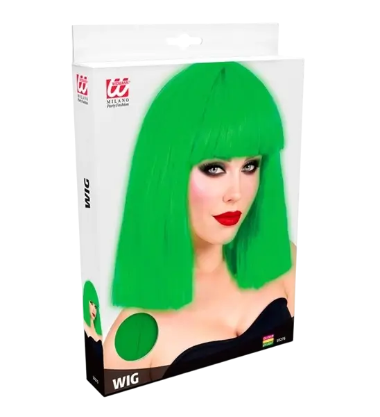 Peluca verde fluorescente con flequillo