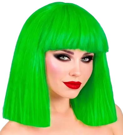 Peluca verde fluorescente con flequillo