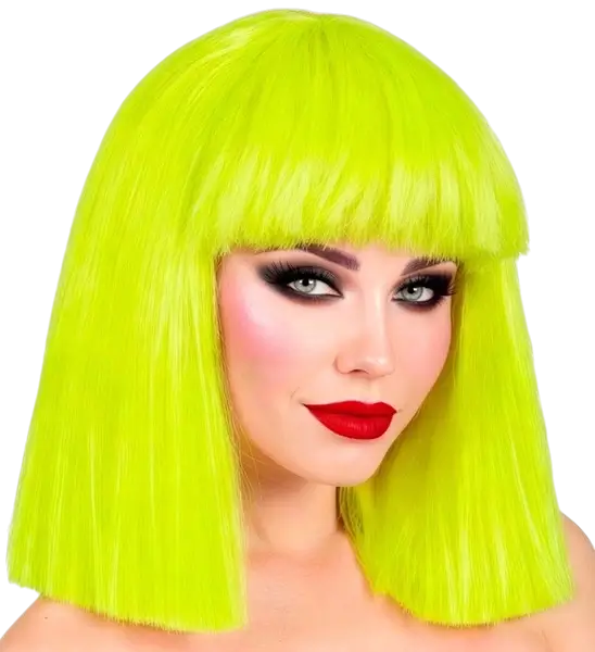Peluca amarillo fluorescente con flequillo