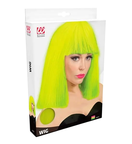 Peluca amarillo fluorescente con flequillo