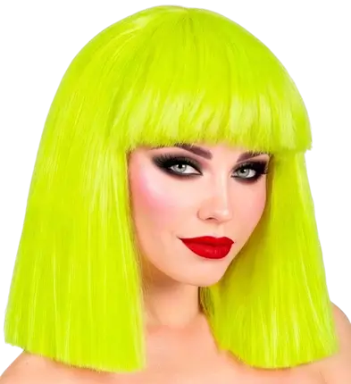 Peluca amarillo fluorescente con flequillo