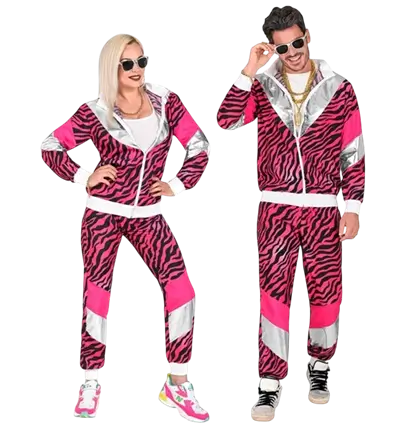 Disfraz de chándal rosa y negro fluorescente - S