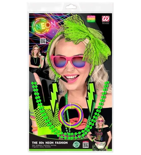 Juego de accesorios para disfraces de los 80 en verde neón