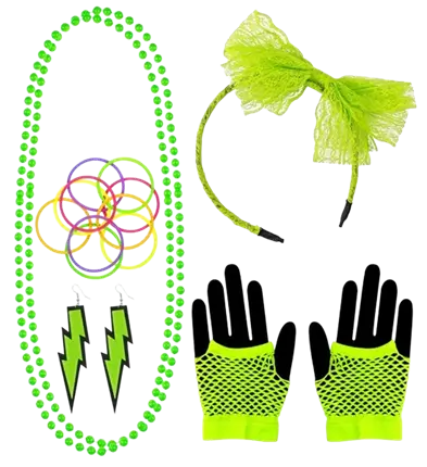 Juego de accesorios para disfraces de los 80 en verde neón