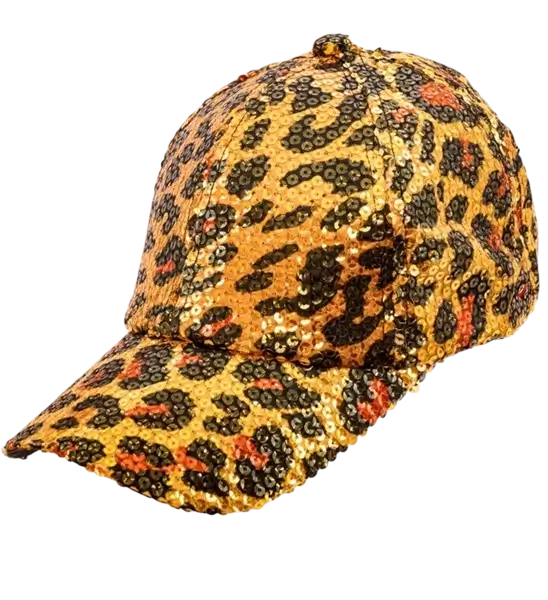 Gorra de lentejuelas, estampado de leopardo naranja