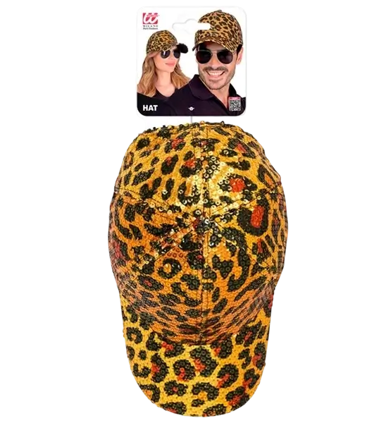 Gorra de lentejuelas, estampado de leopardo naranja