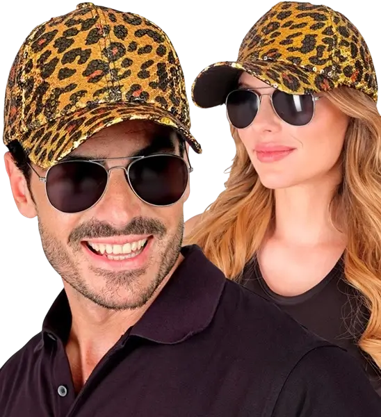 Gorra de lentejuelas, estampado de leopardo naranja