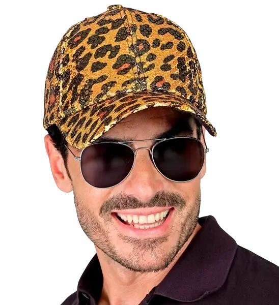 Gorra de lentejuelas, estampado de leopardo naranja