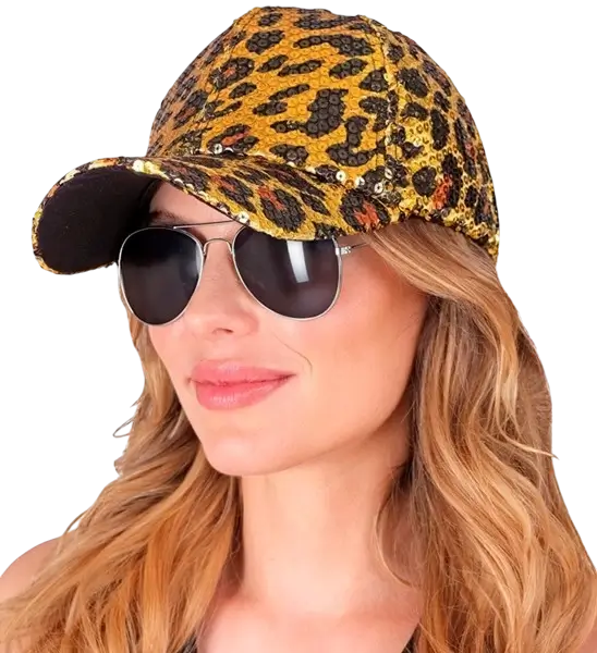 Gorra de lentejuelas, estampado de leopardo naranja